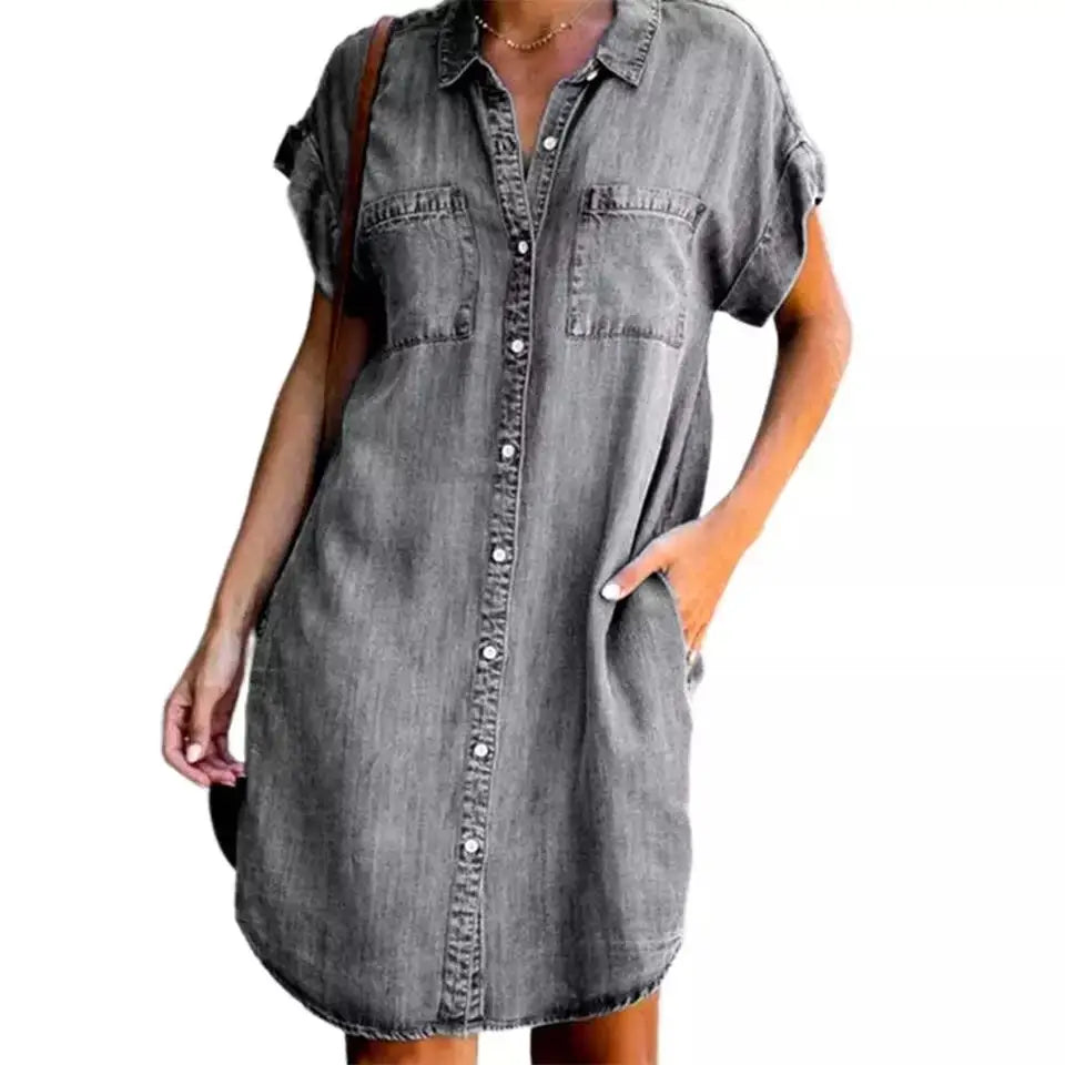 Single-Breasted Denim Shirt Dress - view 4