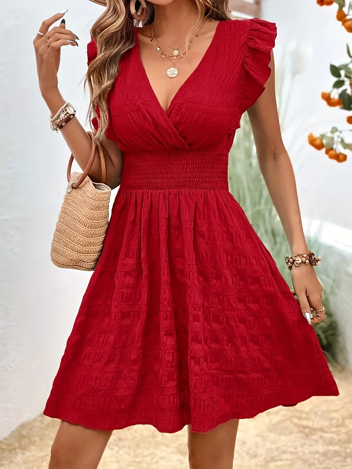 Textured Waist-Tie A-Line Dress