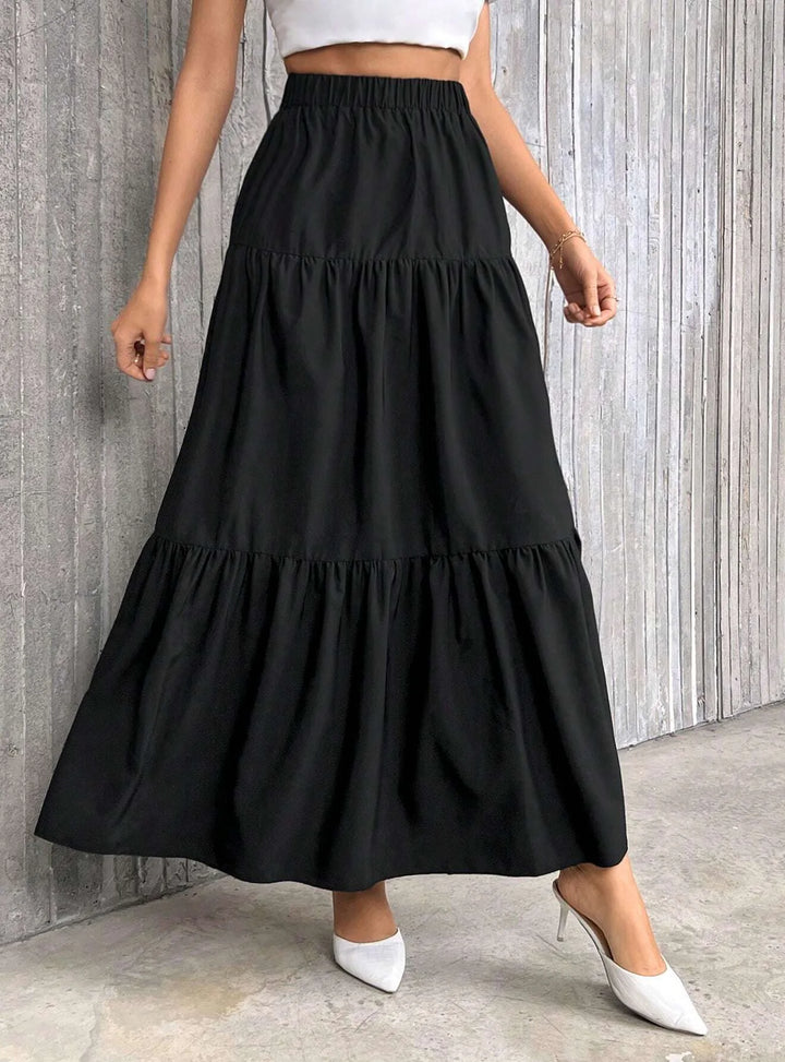 Flounce-Hem High-Waist A-Line Skirt