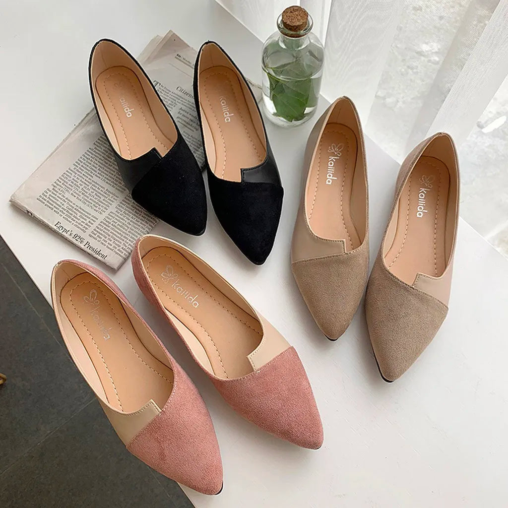 Patchwork Pointed-Toe Ballet Flats