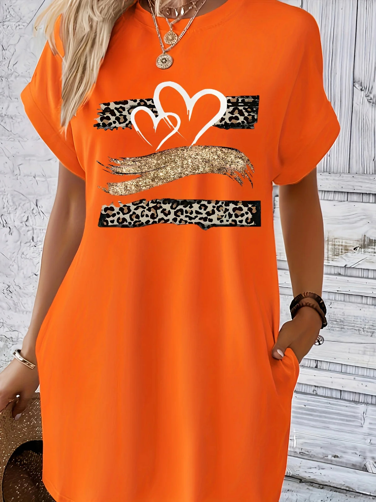Crew-Neck Print Knit T-Shirt Dress - view 4