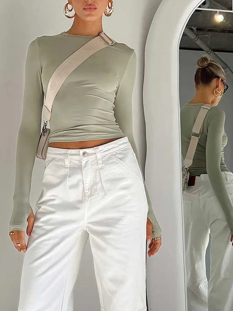 Thumb-Hole Crew Neck Crop Top - view 4