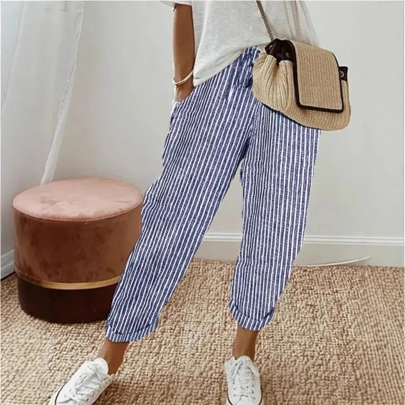 Striped Drawstring Casual Pants - view 6