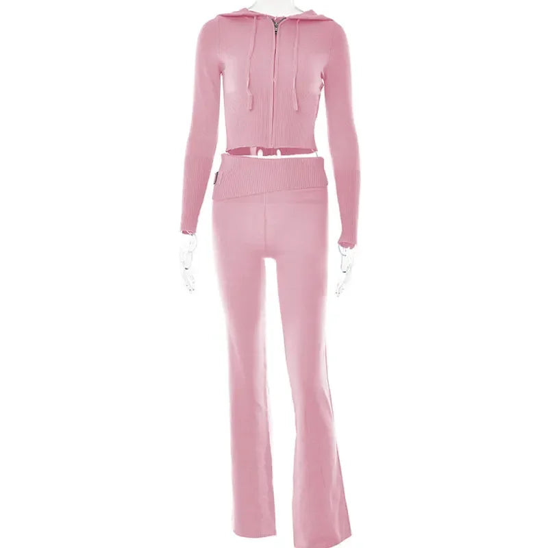 Ribbed Knit Hooded Two-Piece Set - view 9