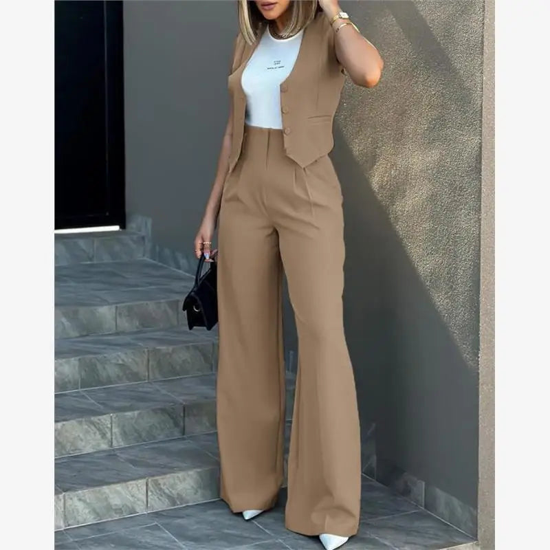 Vest & Wide-Leg Trouser Suit Set