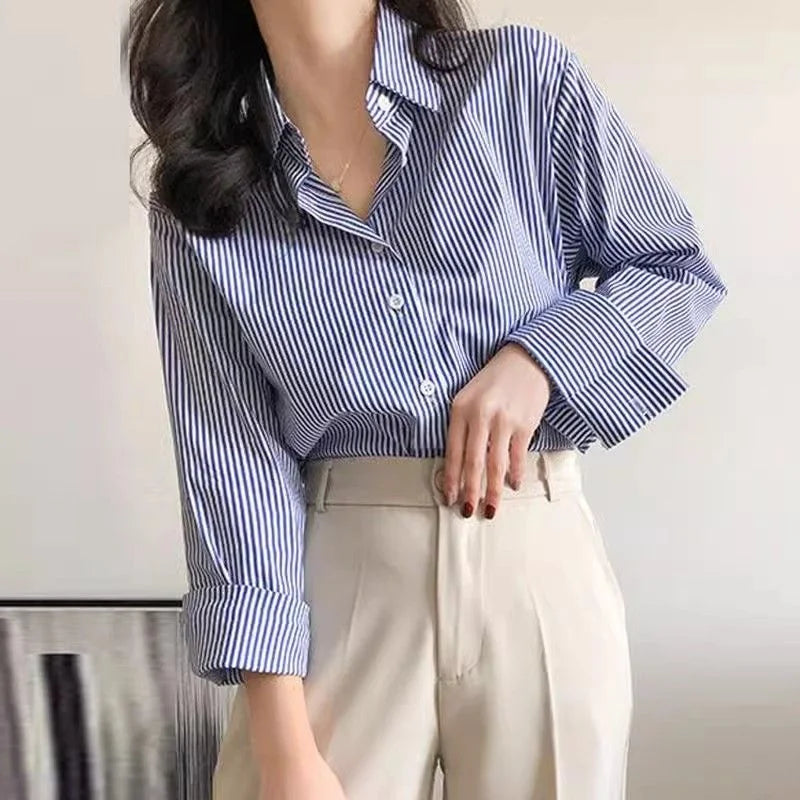Striped Lantern-Sleeve Blouse - view 4