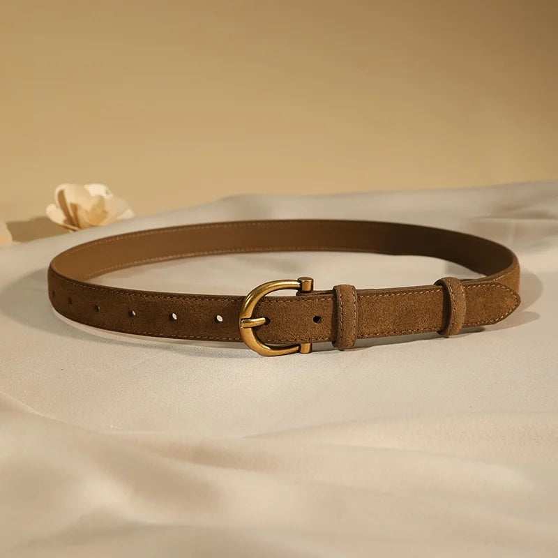 Suede Gold-Buckle Leather Belt - view 3