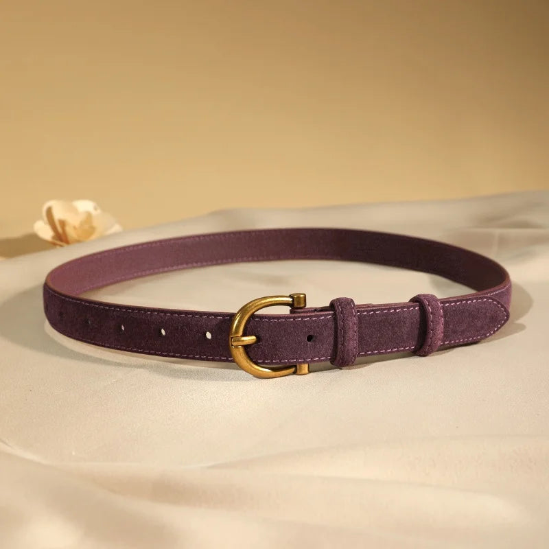Suede Gold-Buckle Leather Belt - view 4