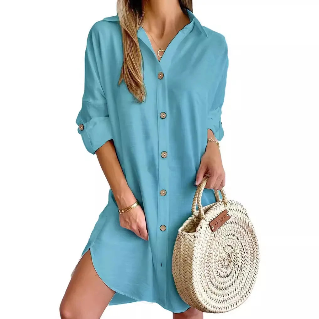 Roll-Sleeve Button-Down Tunic Dress - view 6