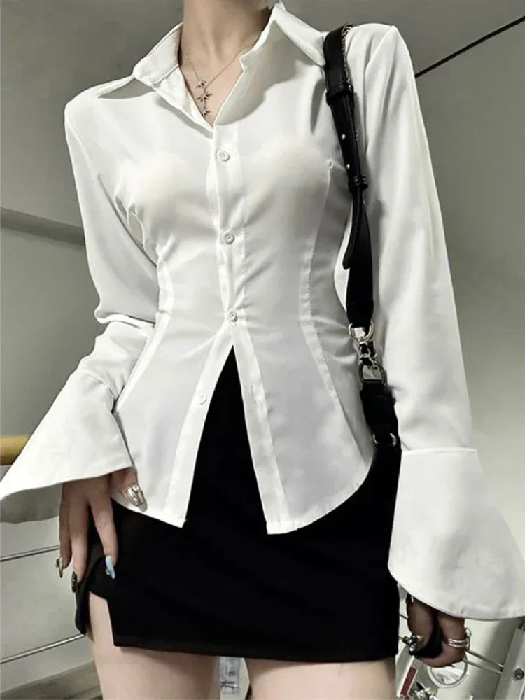 Flared-Sleeve Button Blouse
