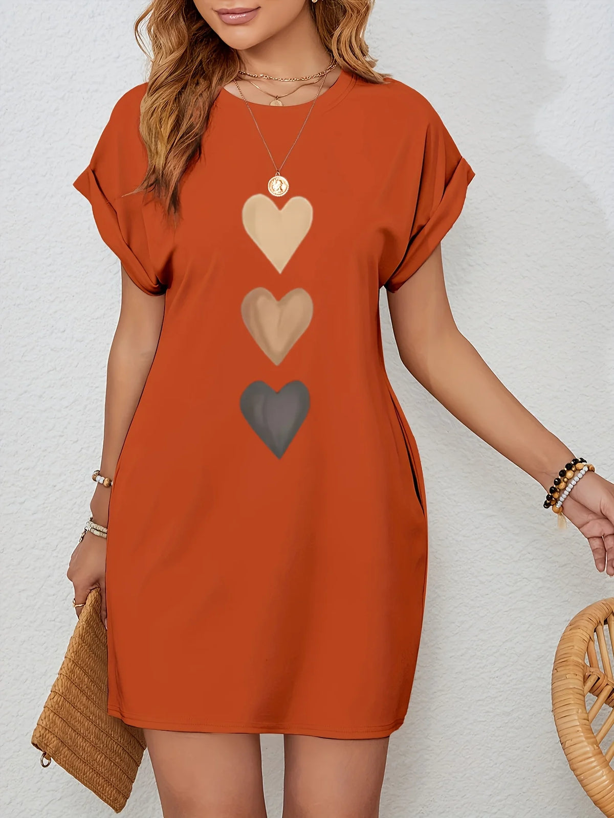 Crew-Neck Print Knit T-Shirt Dress - view 10