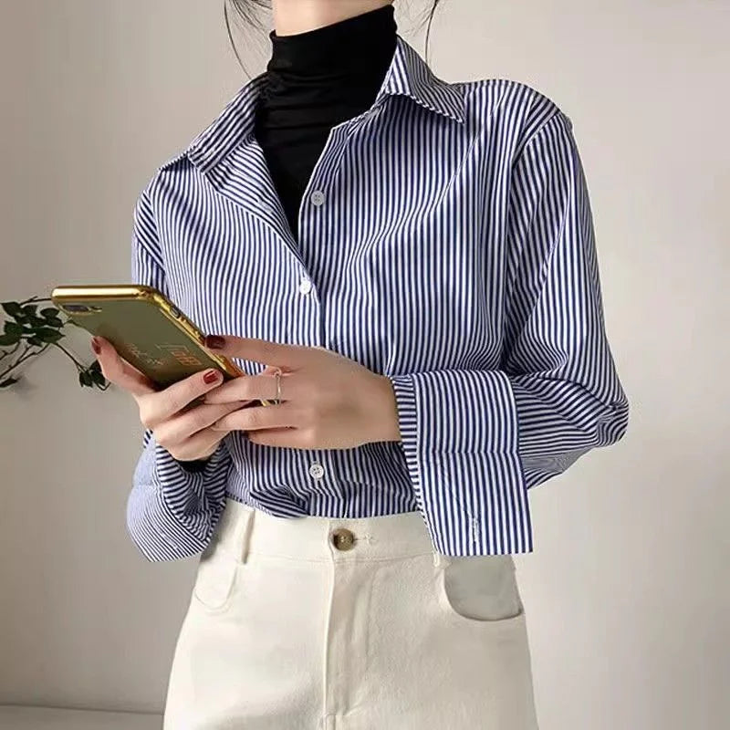 Striped Lantern-Sleeve Blouse - view 3
