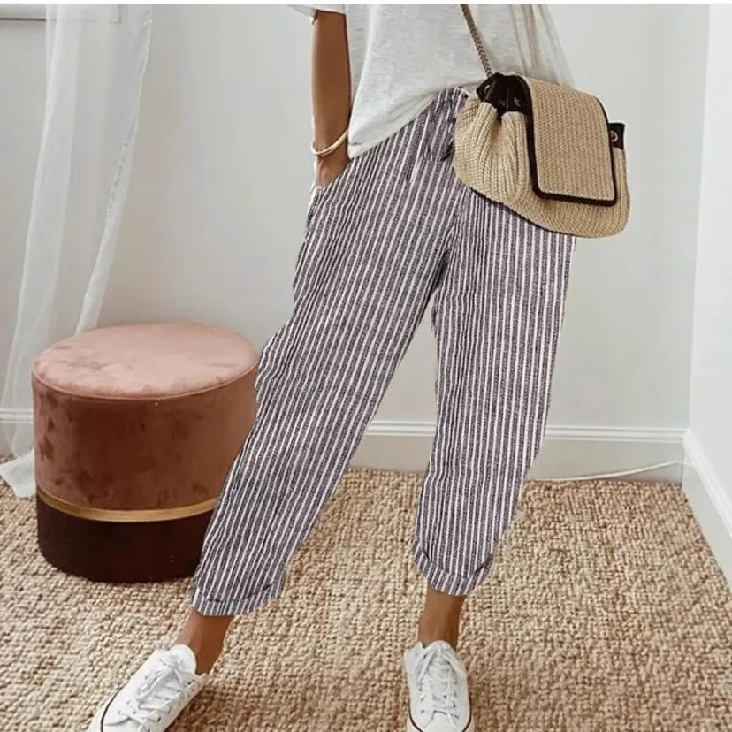 Striped Drawstring Casual Pants - view 2