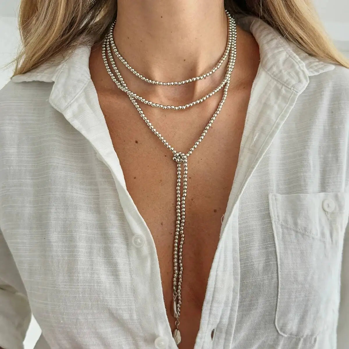 Beaded Heart Pendant Chain Necklace - view 10