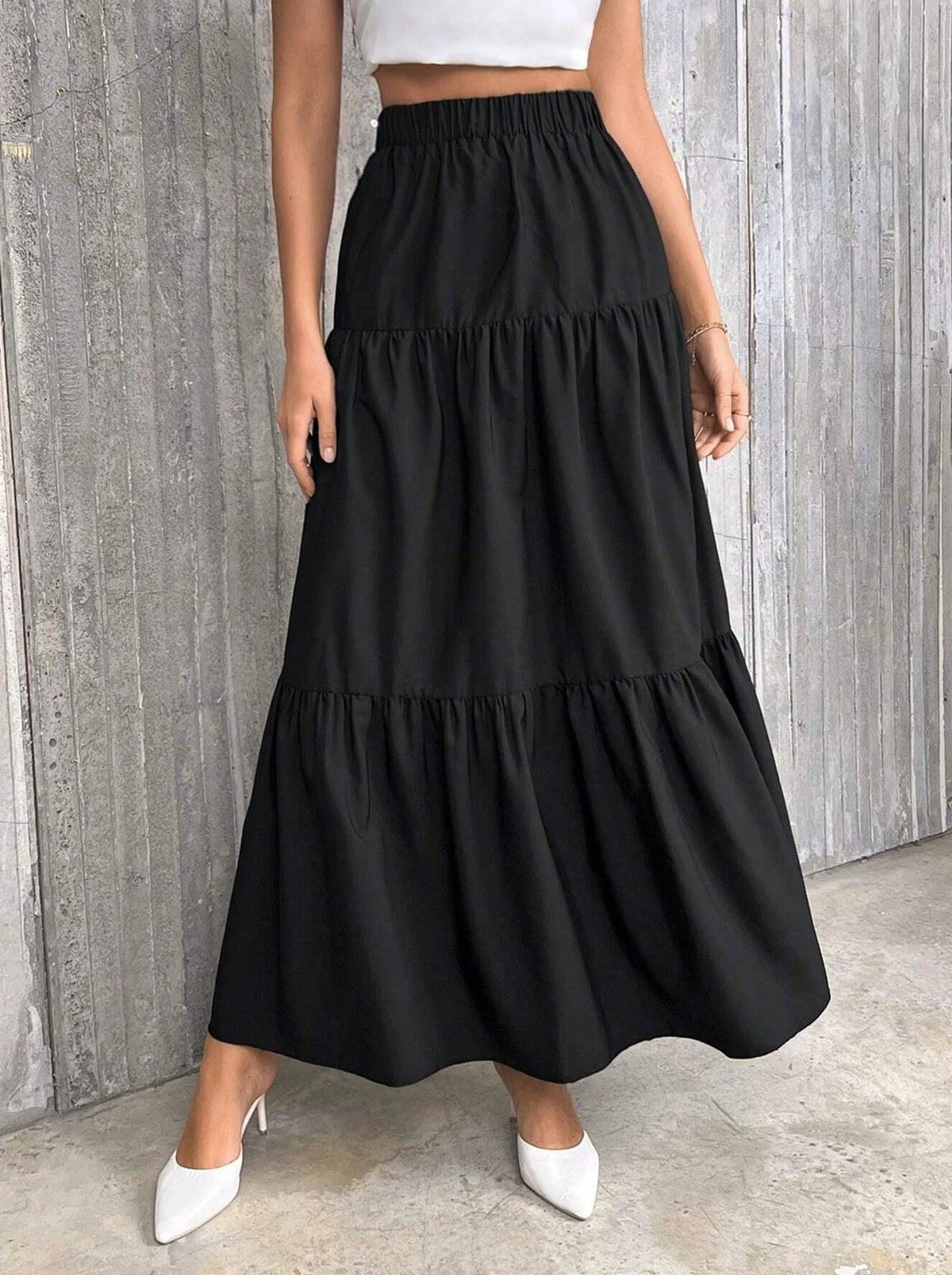 Flounce-Hem High-Waist A-Line Skirt - view 3