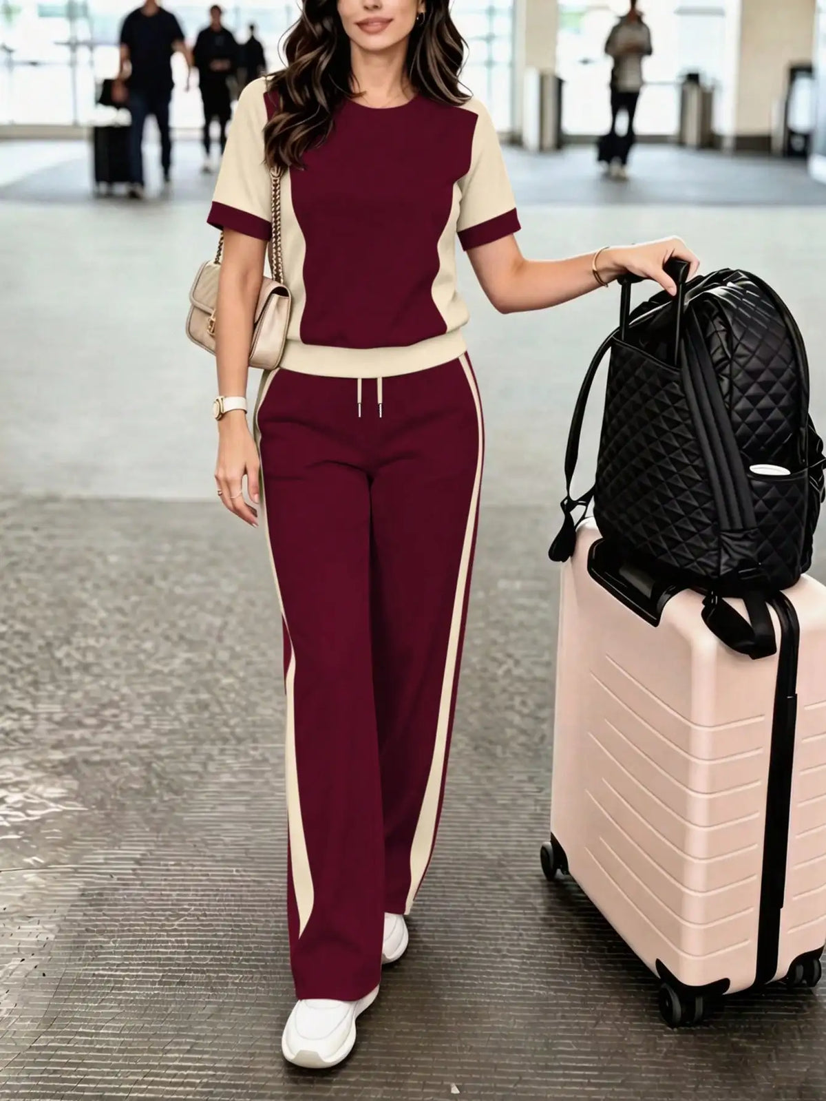 Color-Block Crew Neck Tee & Pants Set - view 8