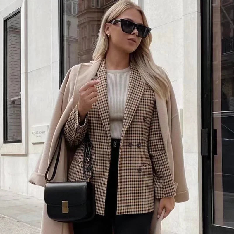 Plaid Double-Breasted Blazer - view 2