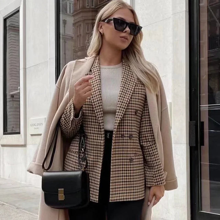 Plaid Double-Breasted Blazer - view 2
