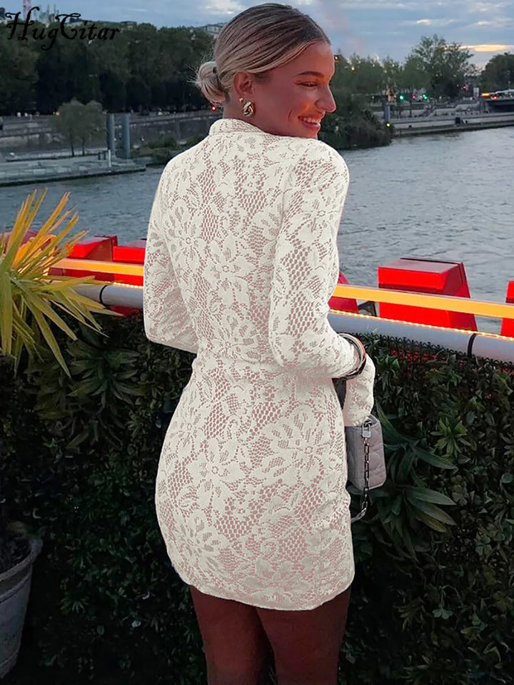 Turtleneck Flare-Sleeve Lace Mini Dress - view 2