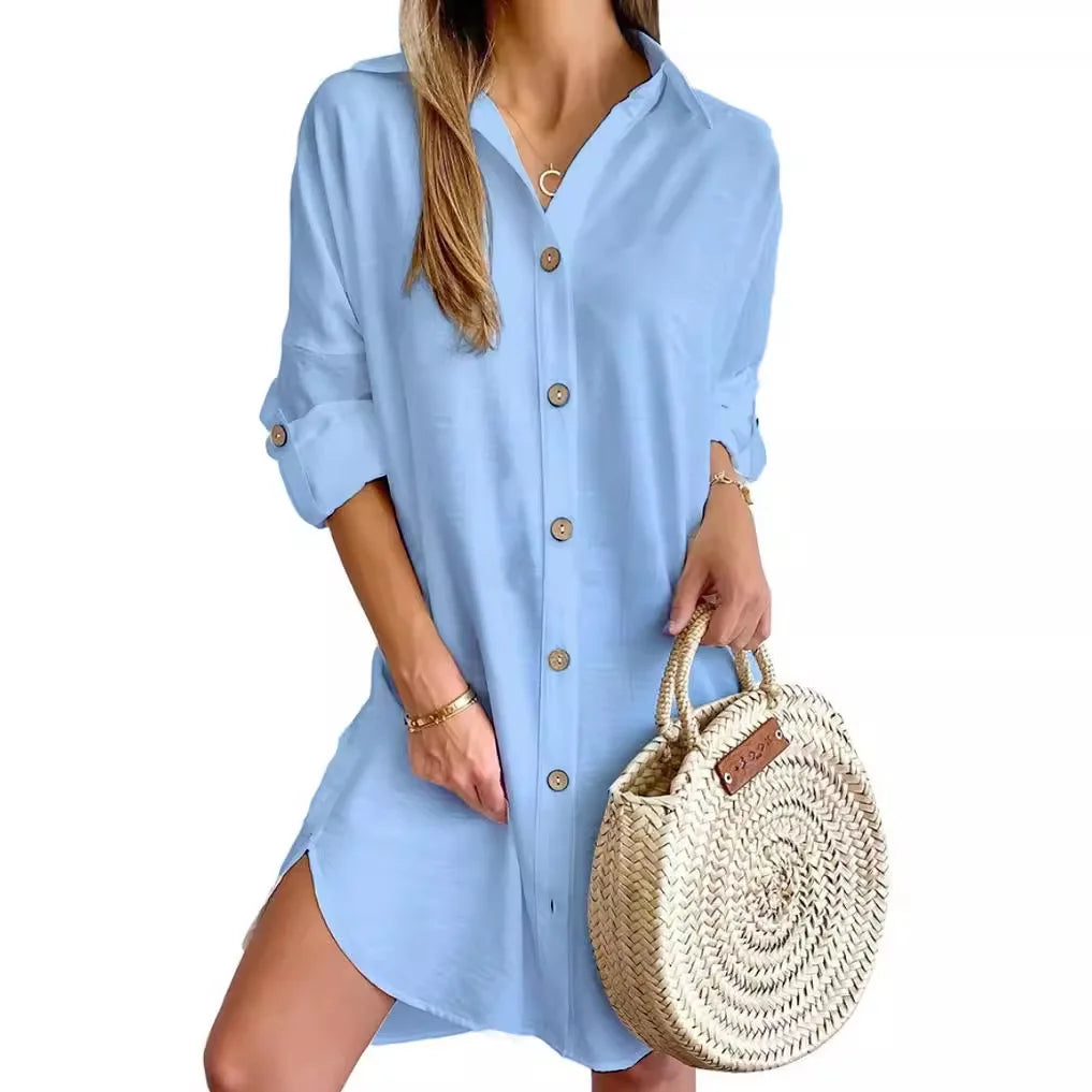 Roll-Sleeve Button-Down Tunic Dress - view 5