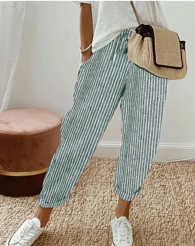 Striped Drawstring Casual Pants - view 11