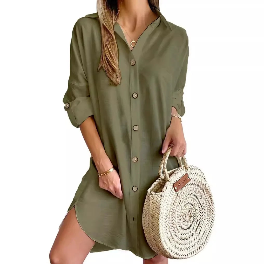 Roll-Sleeve Button-Down Tunic Dress - view 3