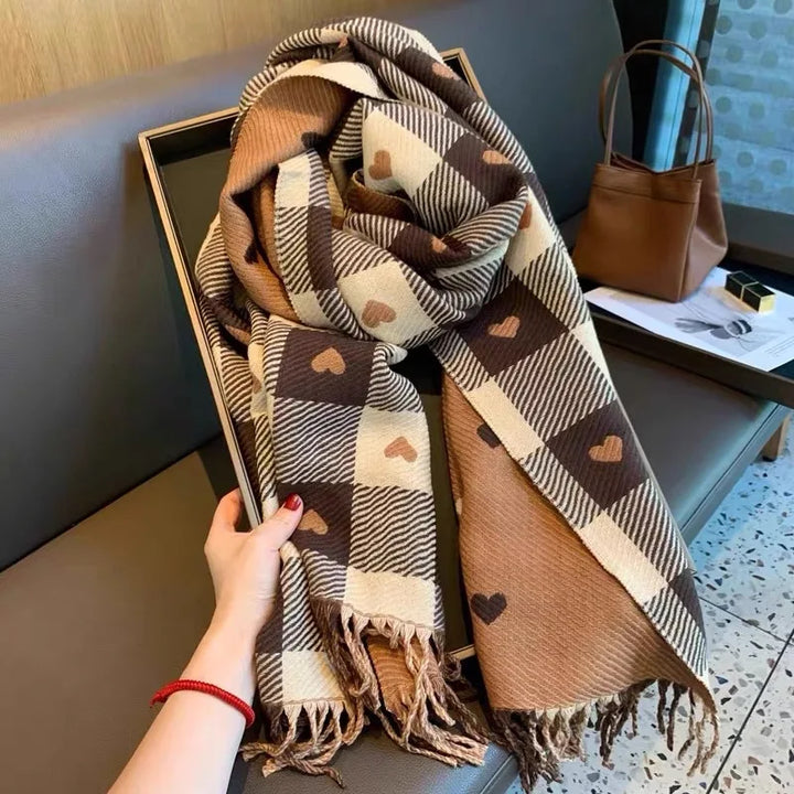 Heart-Shaped Plaid Blanket Scarf