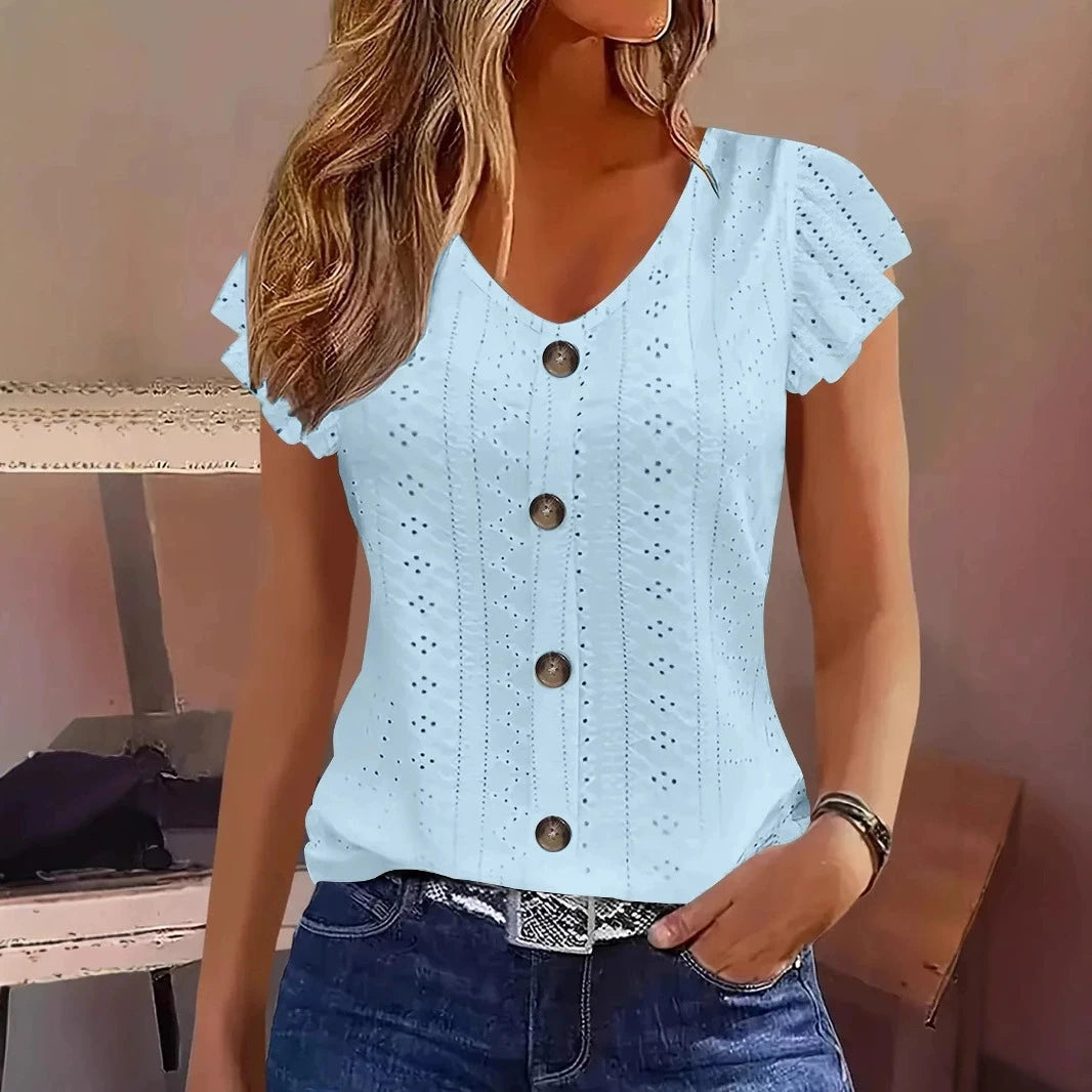 Ruffle-Sleeve V-Neck T-Shirt - view 6