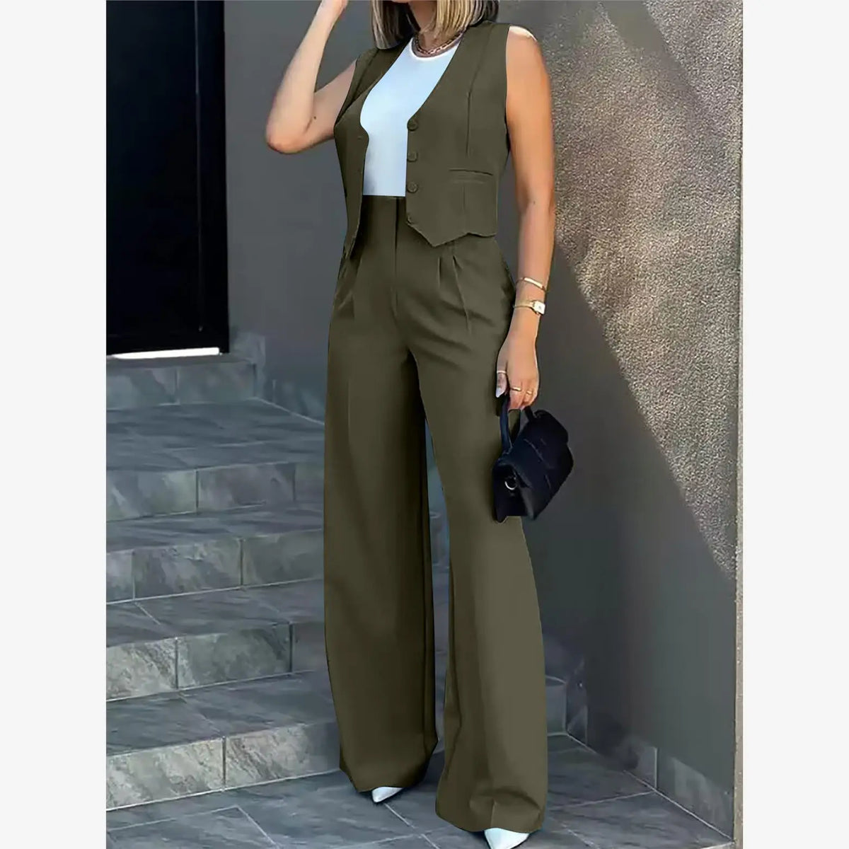 Vest & Wide-Leg Trouser Suit Set - view 7