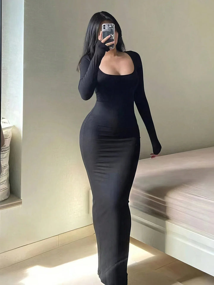 Long Sleeve Square-Neck Bodycon Dress