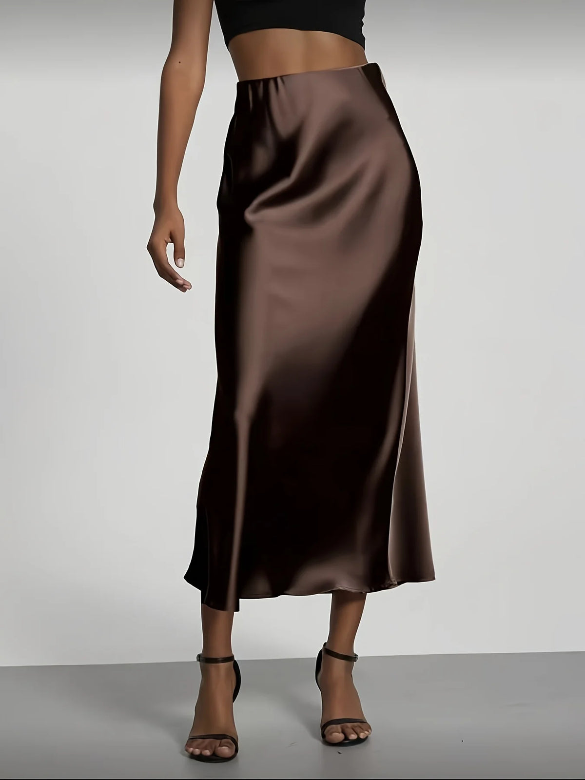 High-Waist Satin Midi Skirt - view 5