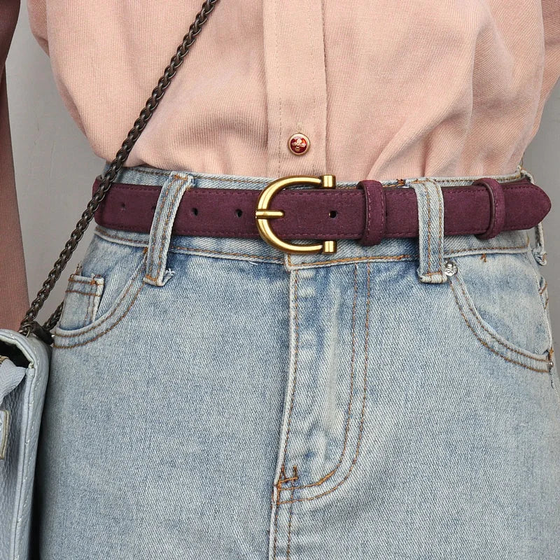 Suede Gold-Buckle Leather Belt - view 5