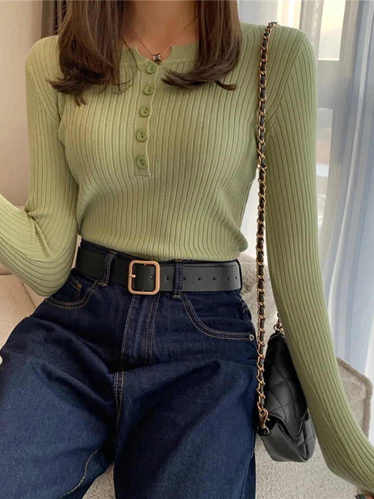 Striped Button O-Neck Sweater - view 6