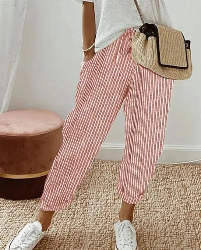 Striped Drawstring Casual Pants - view 7
