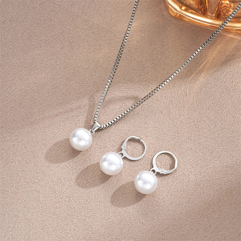 Pearl Pendant Necklace & Earring Set - view 5