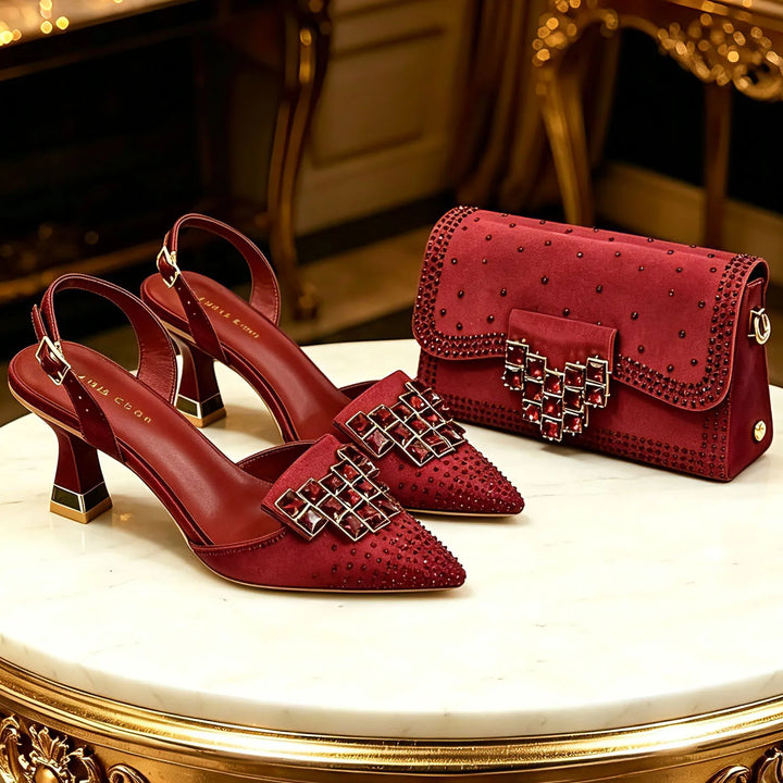 Rhinestone Pointed-Toe Heels & Bag Set