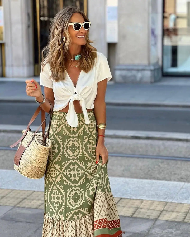 Printed Boho Swing Midi Skirt - view 2