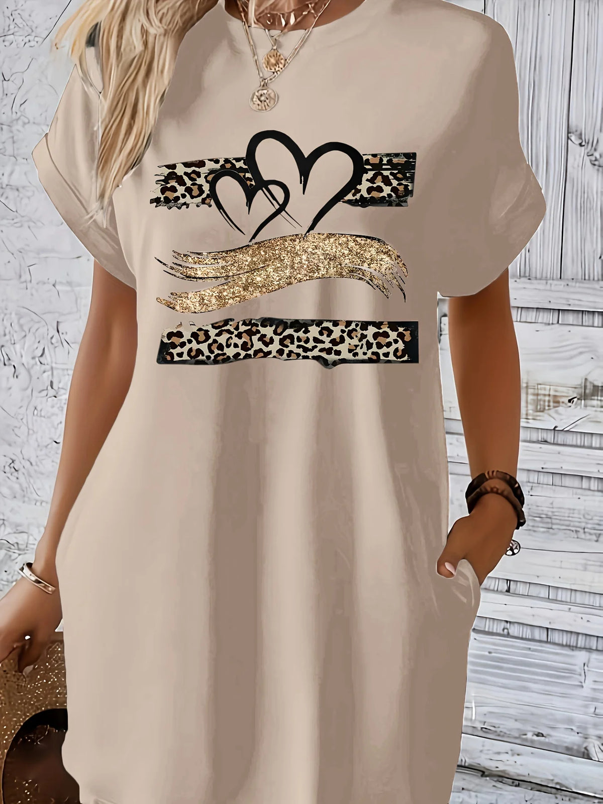 Crew-Neck Print Knit T-Shirt Dress - view 6