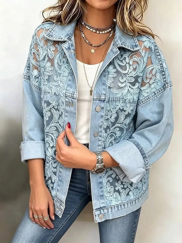 Sheer Lace Faux-Denim Jacket