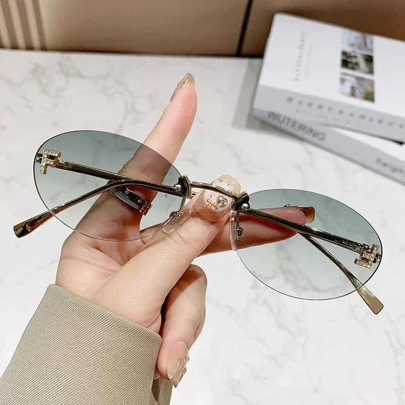 Rimless Diamond-Cut Oval Sunglasses - view 11