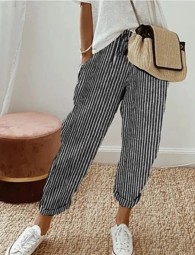 Striped Drawstring Casual Pants - view 10