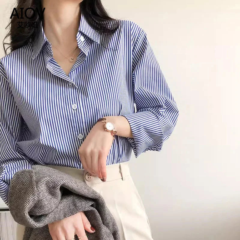 Striped Lantern-Sleeve Blouse - view 2