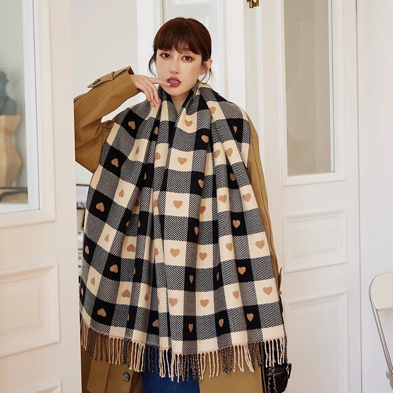 Heart-Shaped Plaid Blanket Scarf - view 3