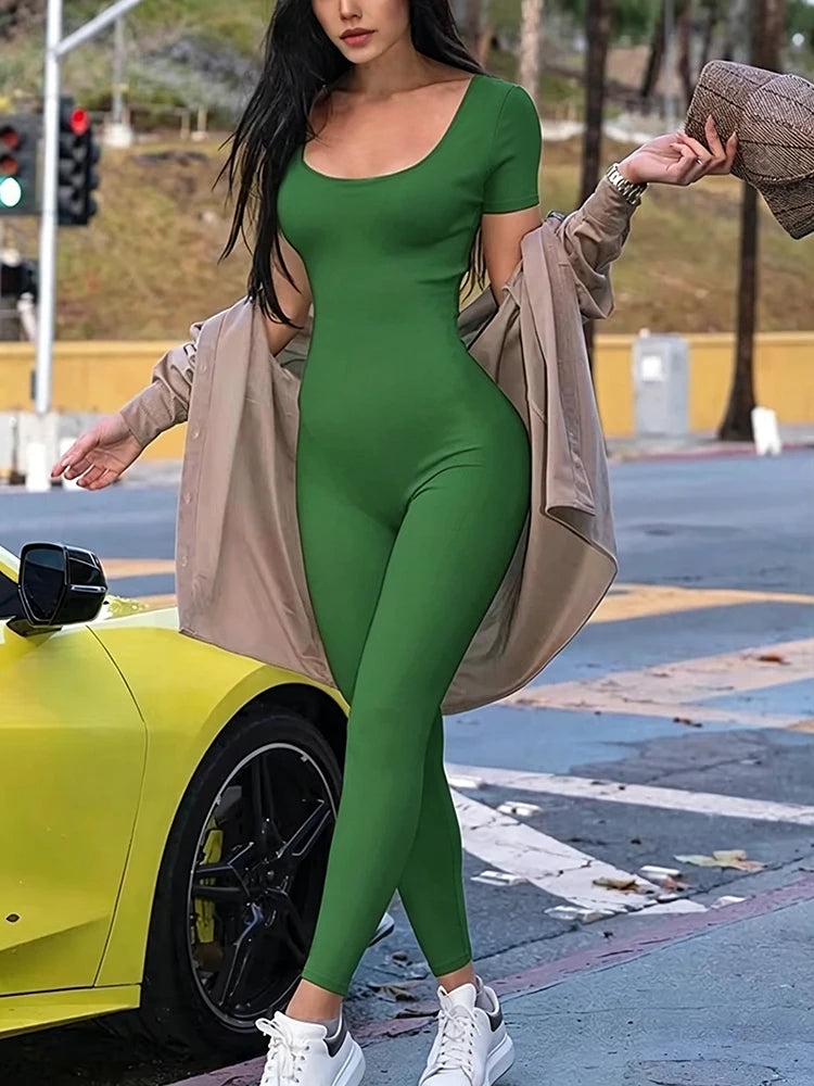 Skinny Bodycon Short-Sleeve Romper - view 5