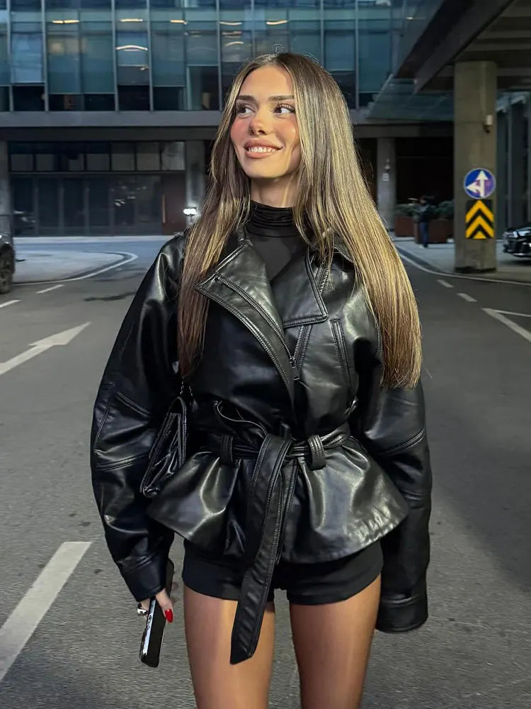 Belted Faux Leather Moto Jacket - view 6