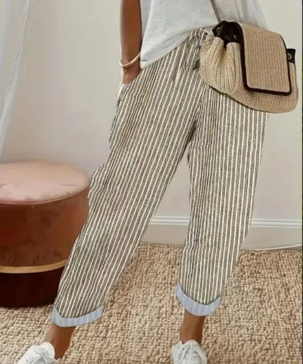Striped Drawstring Casual Pants