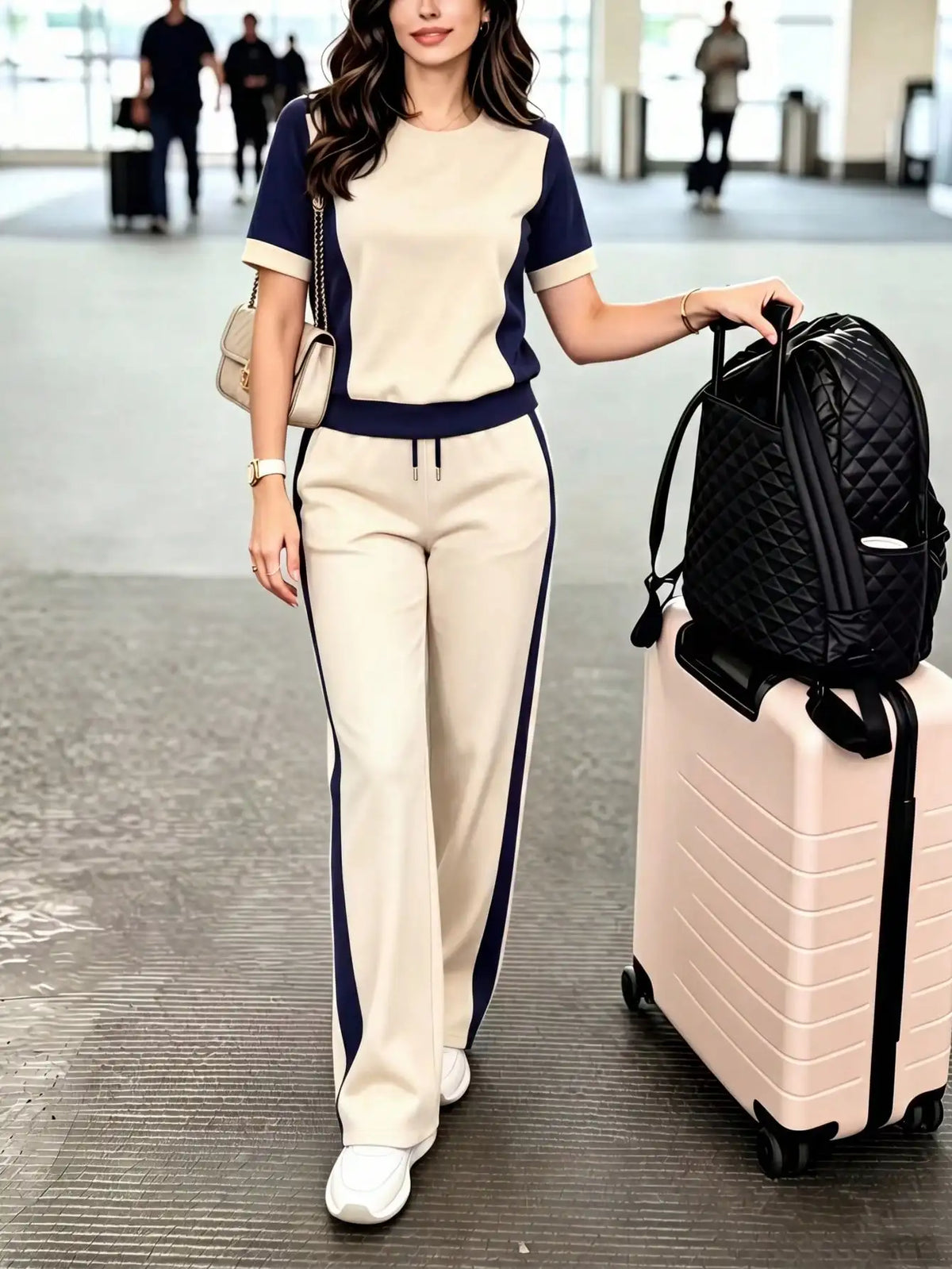 Color-Block Crew Neck Tee & Pants Set