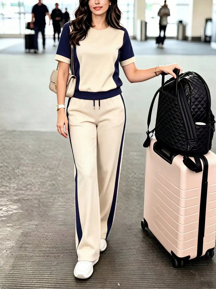 Color-Block Crew Neck Tee & Pants Set