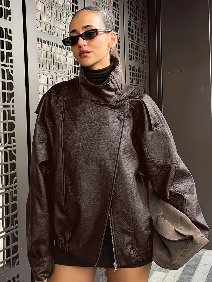 Cropped Faux Leather Bomber Jacket