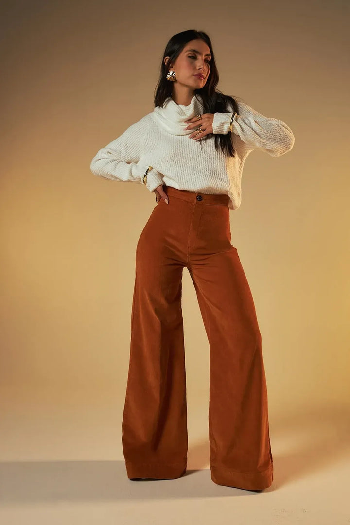 Button-Front Wide-Leg Trousers